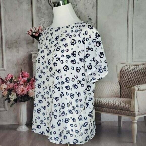 VINTAGE Impressions White Multi-Color Short Sleeve Blouse Size Large Made in USA - Picture 4 of 9